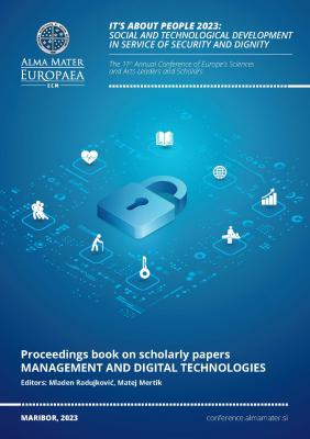 Naslovnica za 11. mednarodna znanstvena konferenca, Za človeka gre 2023: družbeni in tehnološki razvoj v službi varnosti in dostojanstva: Zbornik znanstvenih člankov – Management in digitalne tehnologije