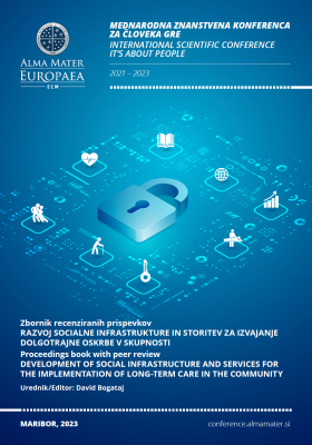 Naslovnica za Mednarodna znanstvena konferenca Za človeka gre 2021-2023 ZBORNIK RECENZIRANIH ZNANSTVENIH PRISPEVKOV: RAZVOJA SOCIALNE INFRASTRUKTURE IN STORITEV ZA IZVAJANJE DOLGOTRAJNE OSKRBE V SKUPNOSTI